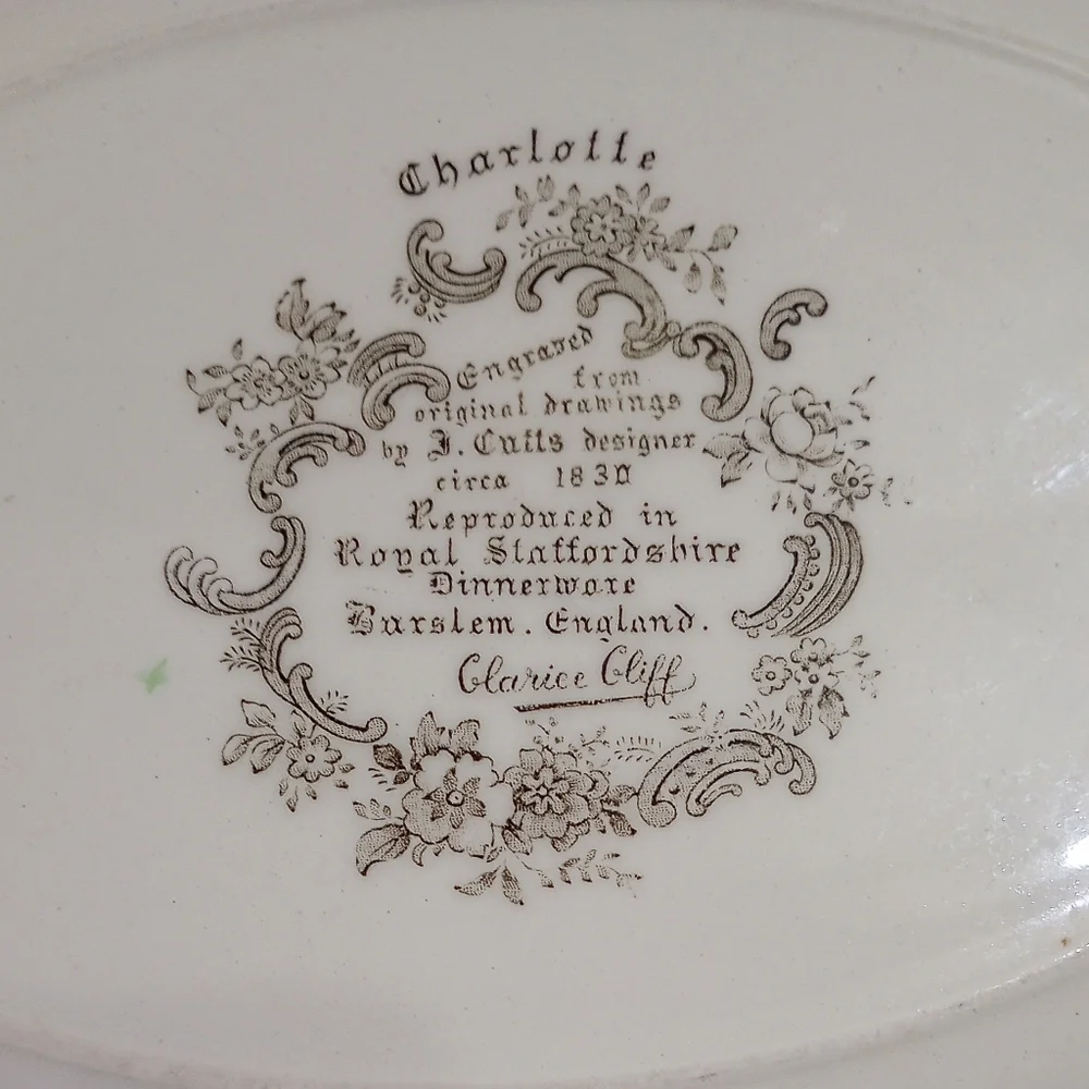 Royal Staffordshire Clarice Cliff  Charlotte Oval Platter Sepia Color Washed